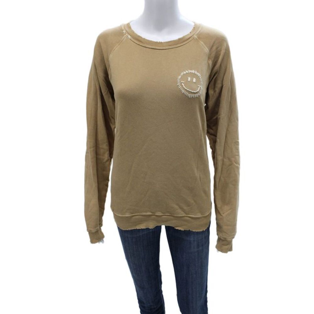 ISMBS Womens Pullover Sweatshirt Beige Crew Neck Long Sleeve Cotton Size M